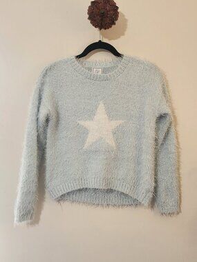 Colortree Girls L 14 Artic Blue Fuzzy Star Crewneck Sweater